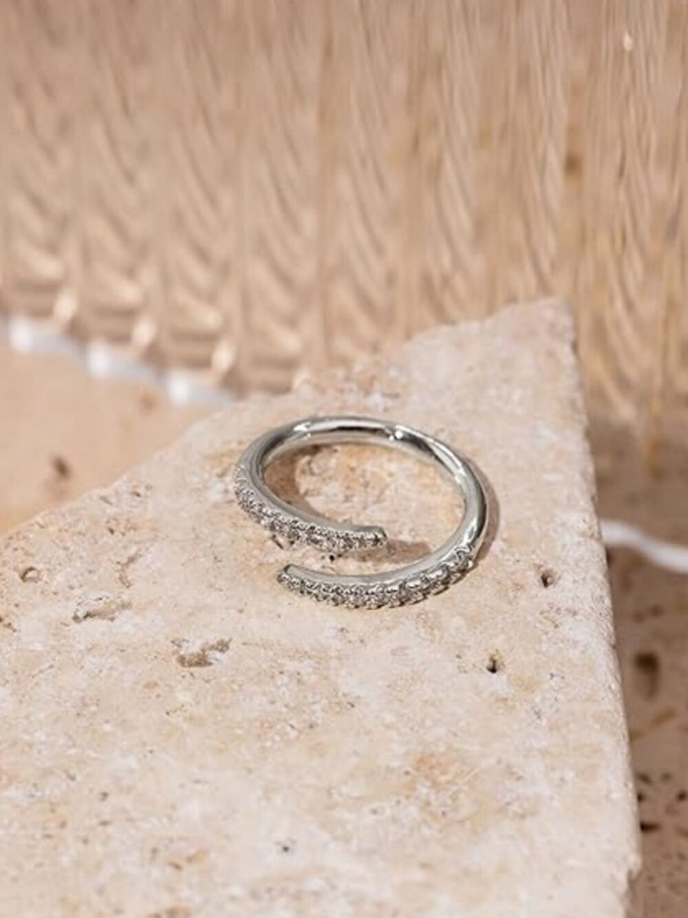 14K White Gold 0.12ctw Natural Round Cut Diamond Bypass Wrap Ring Size 6.25